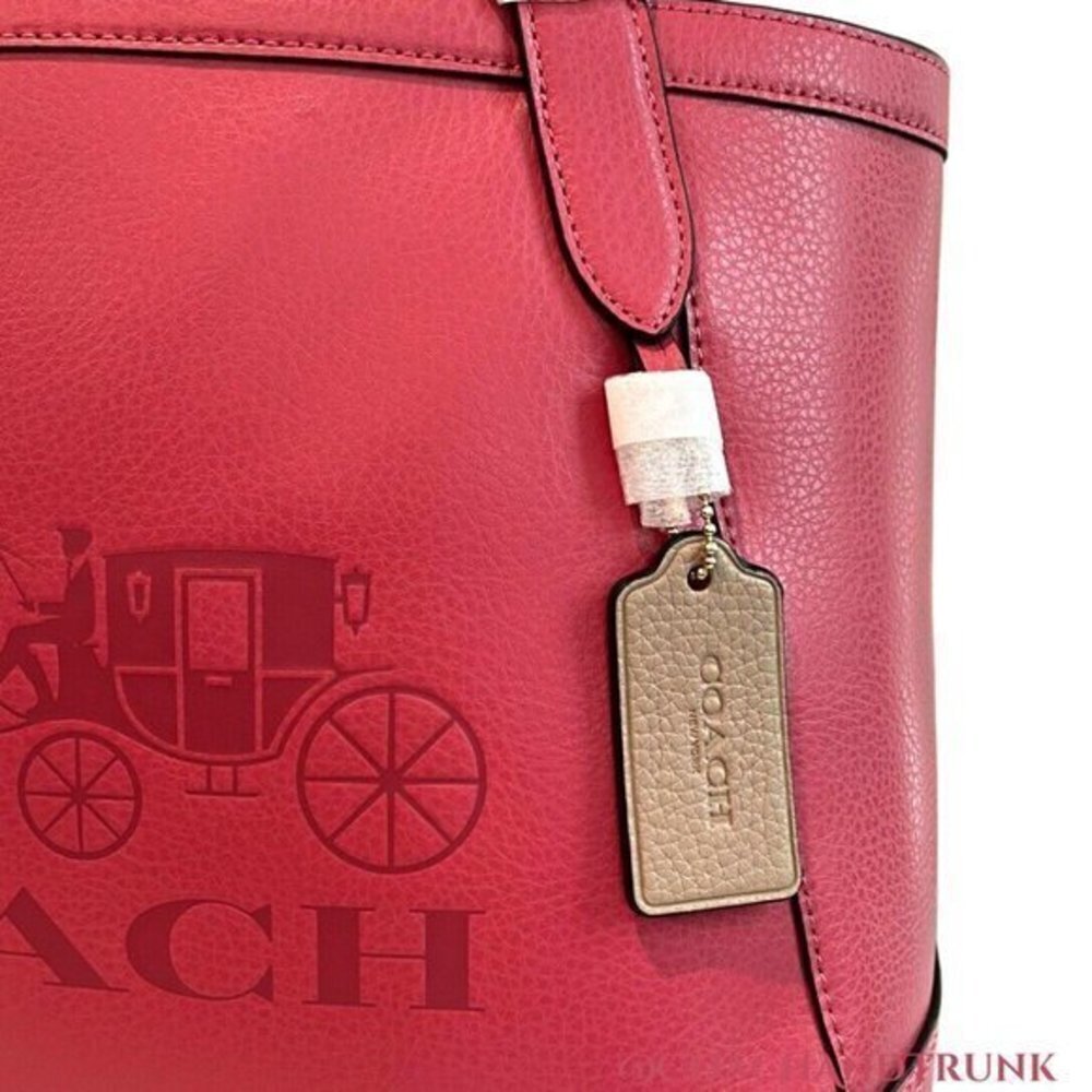 COACH Leather Tote 27 Leather Poppy Red Embossed Horse and Carriage NWT - Picture 9 of 16